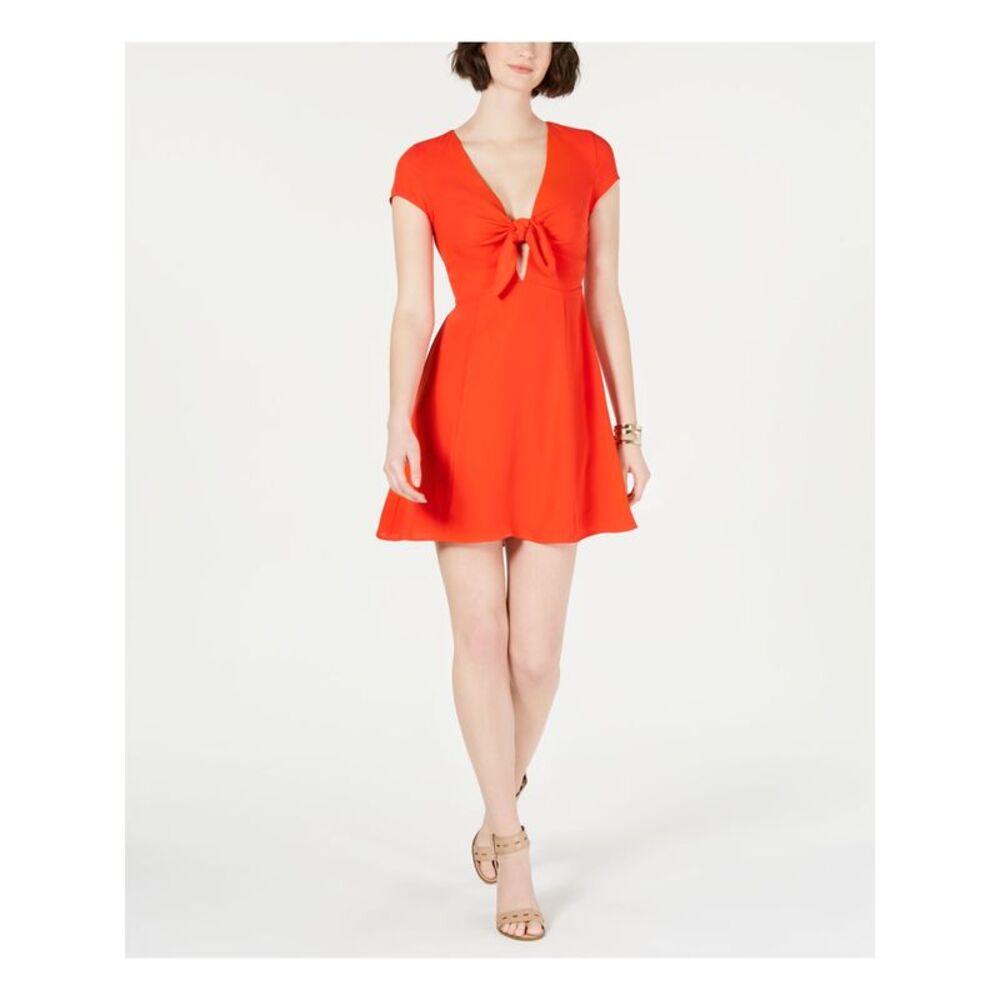 19 COOPER Womens Red Cap Sleeve V Neck Mini A-Line Cocktail Dress Size: XS